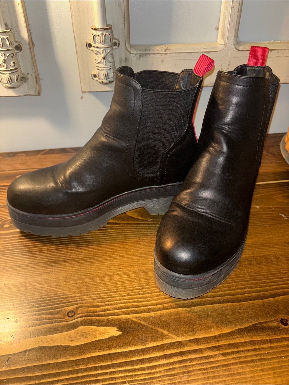 MIA Black Platform Chelsea Boots with Red Pull Tabs - Women